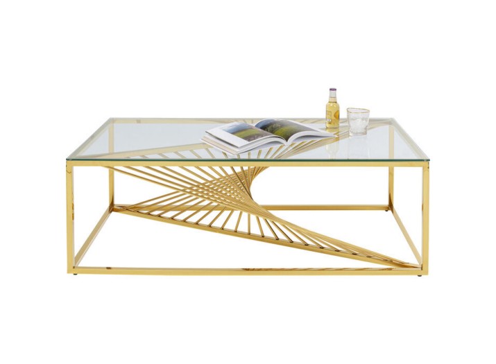 48" Modern Rectangle Coffee Table with Clear Tempered Glass Top and Golden Stainless Steel Frame – Elegant Centerpiece for Your Living Room