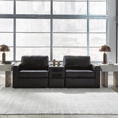 74305S13 Modmax II 3-Piece Leather Upholstered Modular Loveseat With Audio Console - Black | Signature Design By Ashley