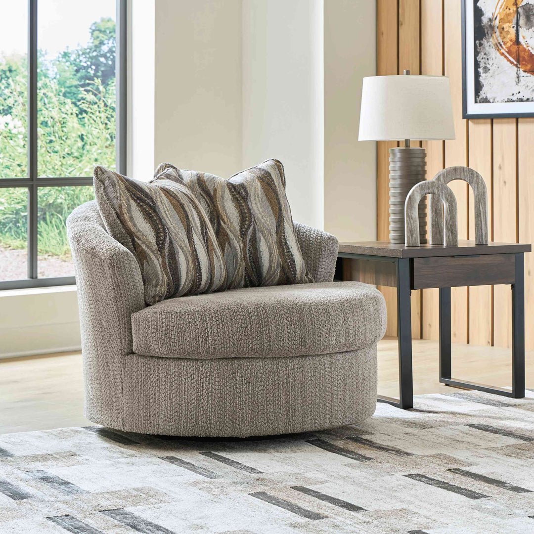 PC6960444 Lofwood Swivel Accent Chair In Fabric Upholstery - Fossil | Signature Design By Ashley