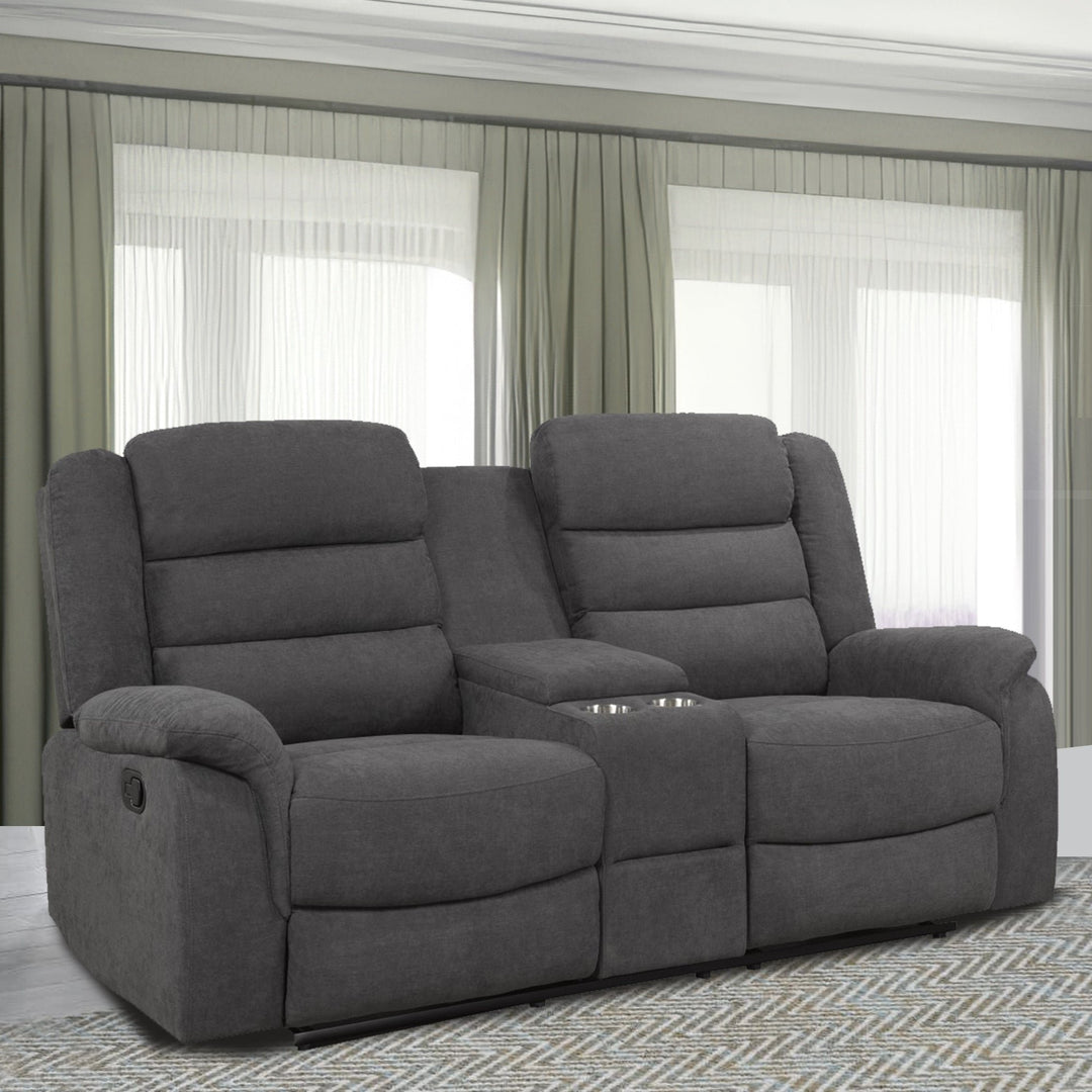 Brenda Relaxing Recliner Loveseat With Storage Console & Built-In Cup Holders - Dazzling Grey