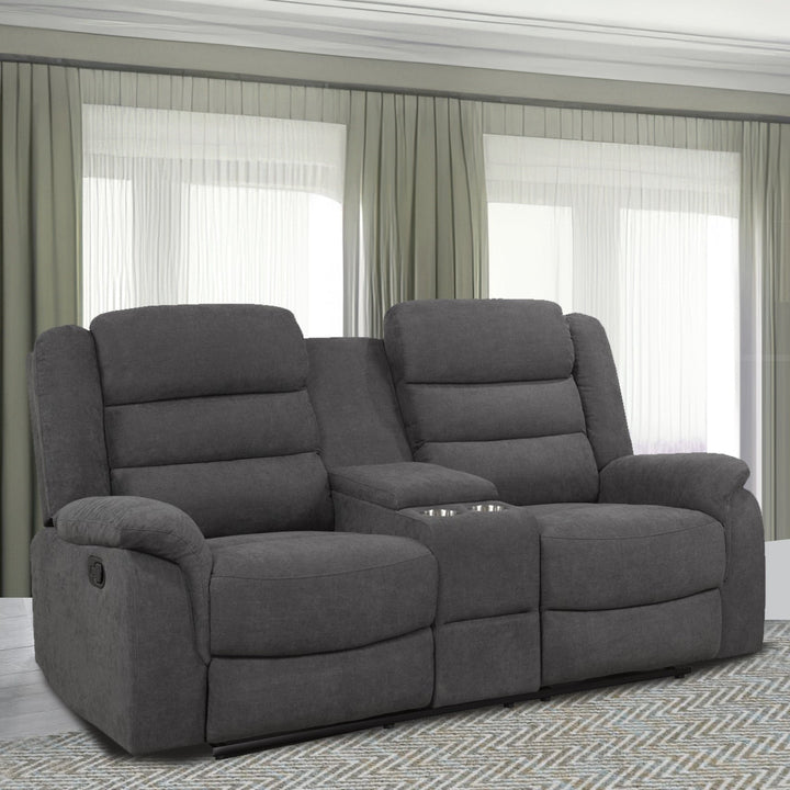Brenda Relaxing Recliner Loveseat With Storage Console & Built-In Cup Holders - Dazzling Grey