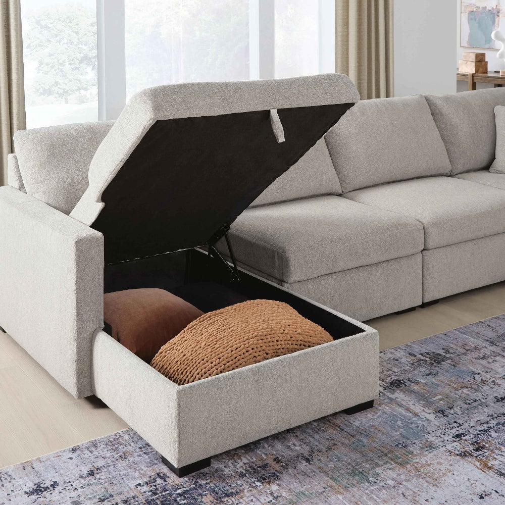 68605S62 Modmax Luxe 4-Piece Fabric Upholstered Sectional Sofa With Dual Storage Chaise - Flint | Benchcraft By Ashley