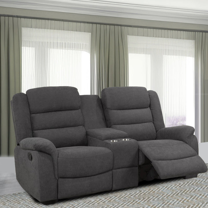 Brenda Relaxing Recliner Loveseat With Storage Console & Built-In Cup Holders - Dazzling Grey