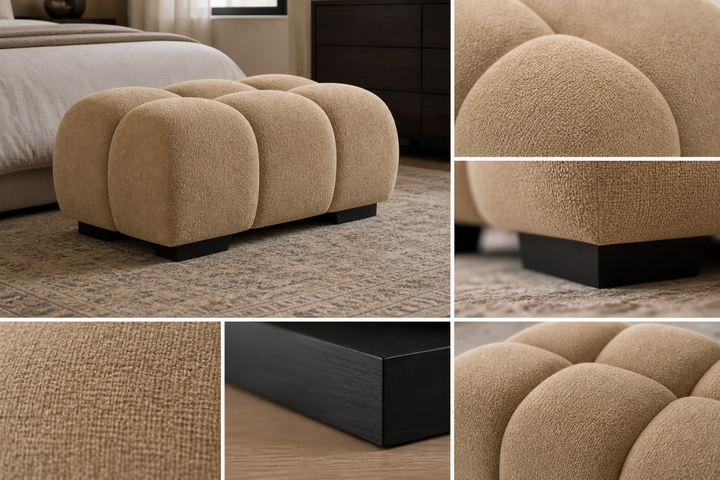 Wise Fabric Upholstered Taupe Bubble Accent Ottoman
