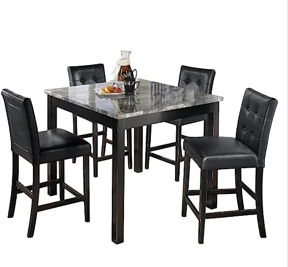 Brand New 5PC Pub Height Marble Dining Table Set Grey
