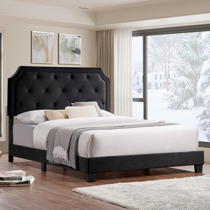 Maisie Velvet Upholstered Platform Bed Frame - Midnight Black