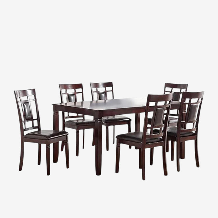 Alexia Wooden Dining Table Set For 6 With PU Upholstered Chairs - Espresso