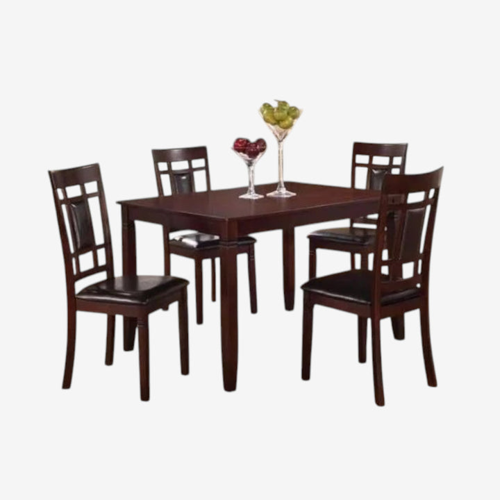 Alexia Wooden Dining Table Set For 4 With PU Upholstered Chairs - Espresso