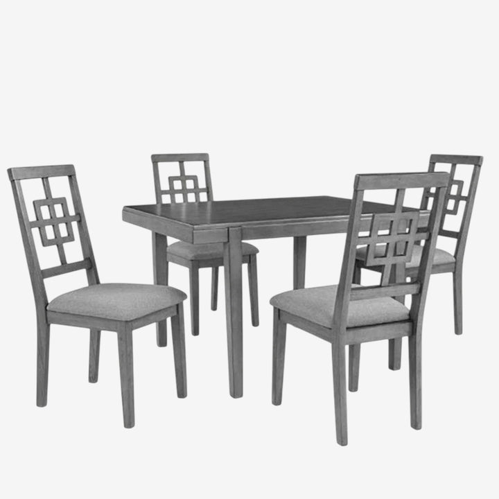 Felix Wooden Dining Table Set For 4 With Fabric Upholstered Chairs - Grey