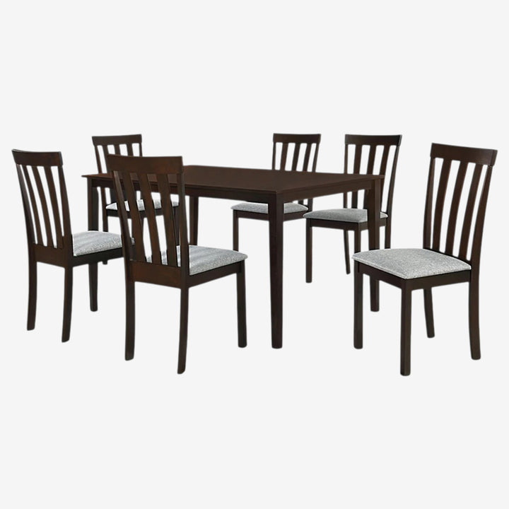 Infinity Wooden Dining Table Set For 6 With Fabric Upholstered Chairs - Espresso