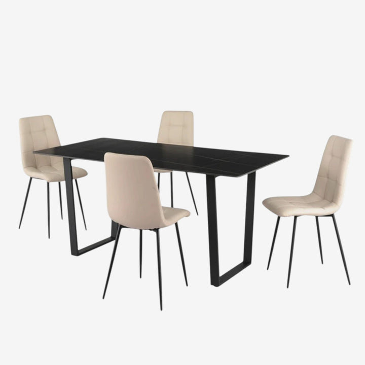 Bild Dining Table Set For 4 With Ceramic Table Top - Black/ Beige