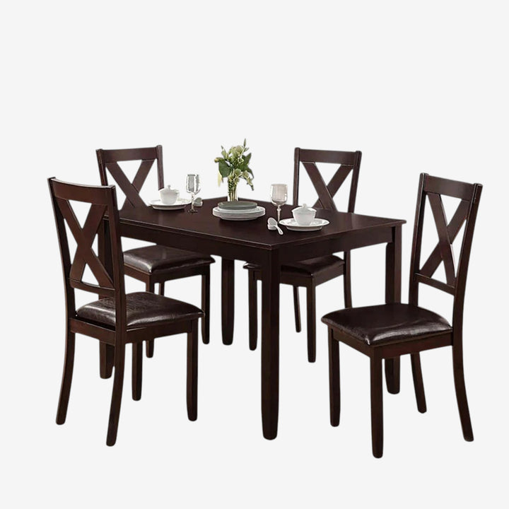 Blossom Wooden Dining Table Set For 4 With PU Upholstered Chairs - Espresso
