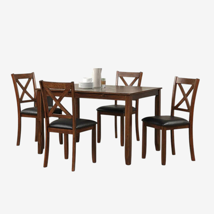 Eza Wooden Dining Table Set For 4 With PU Upholstered Chairs - Cherry