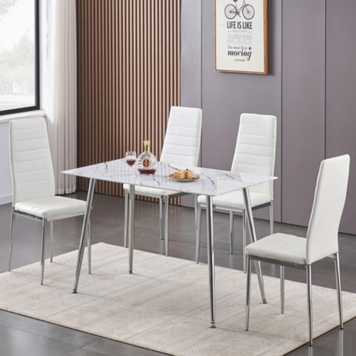 Charlotte 5-Piece Dining Set With PU Upholstered Chairs - White/ Chrome