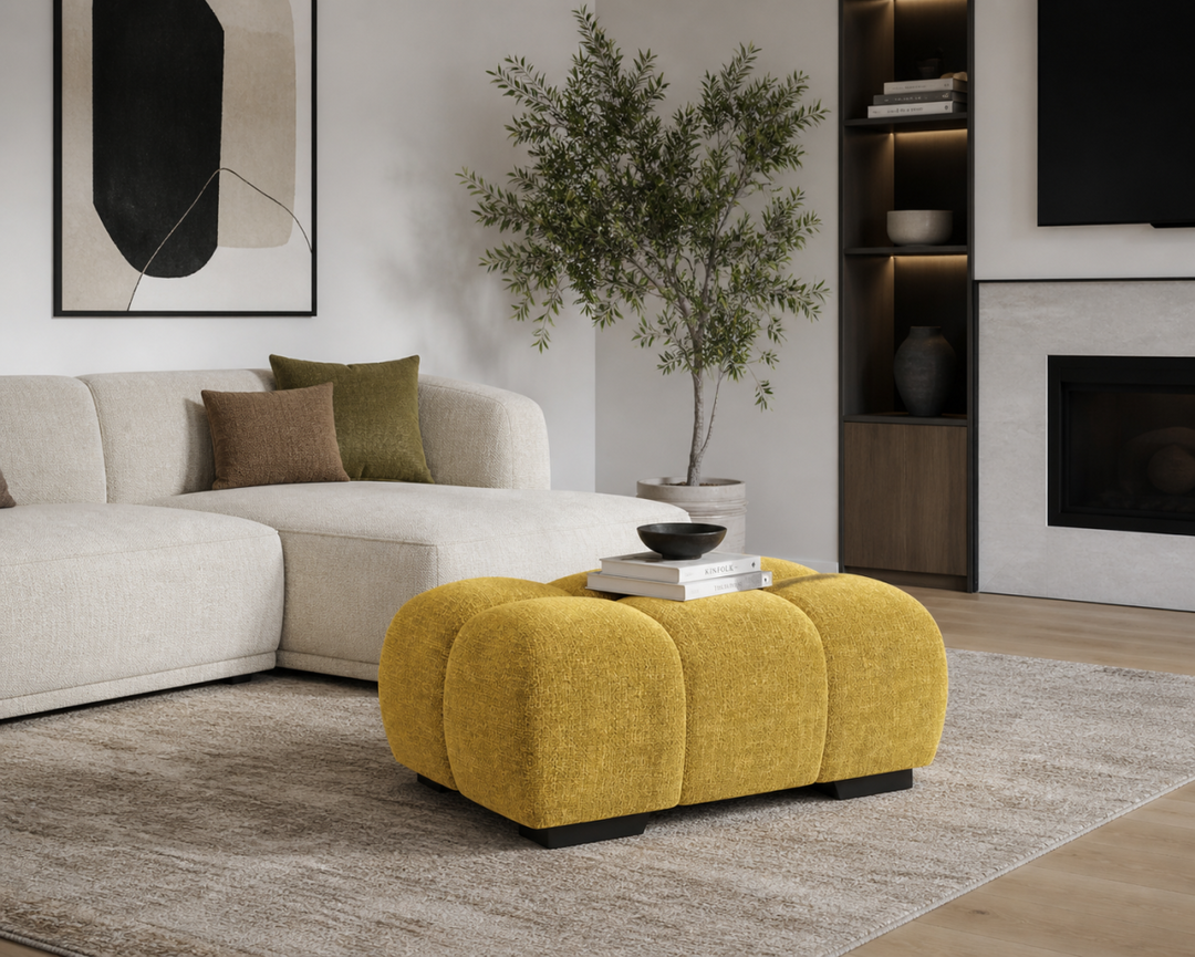 Wise Fabric Upholstered Yellow Bubble Accent Ottoman