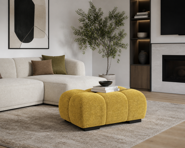 Wise Fabric Upholstered Yellow Bubble Accent Ottoman