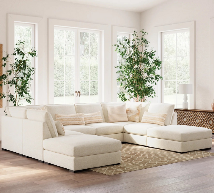 48002U2 Donelson Creek 6-Piece Fabric Sectional Sofa With Dual Ottoman - Vanilla | Benchcraft By Ashley