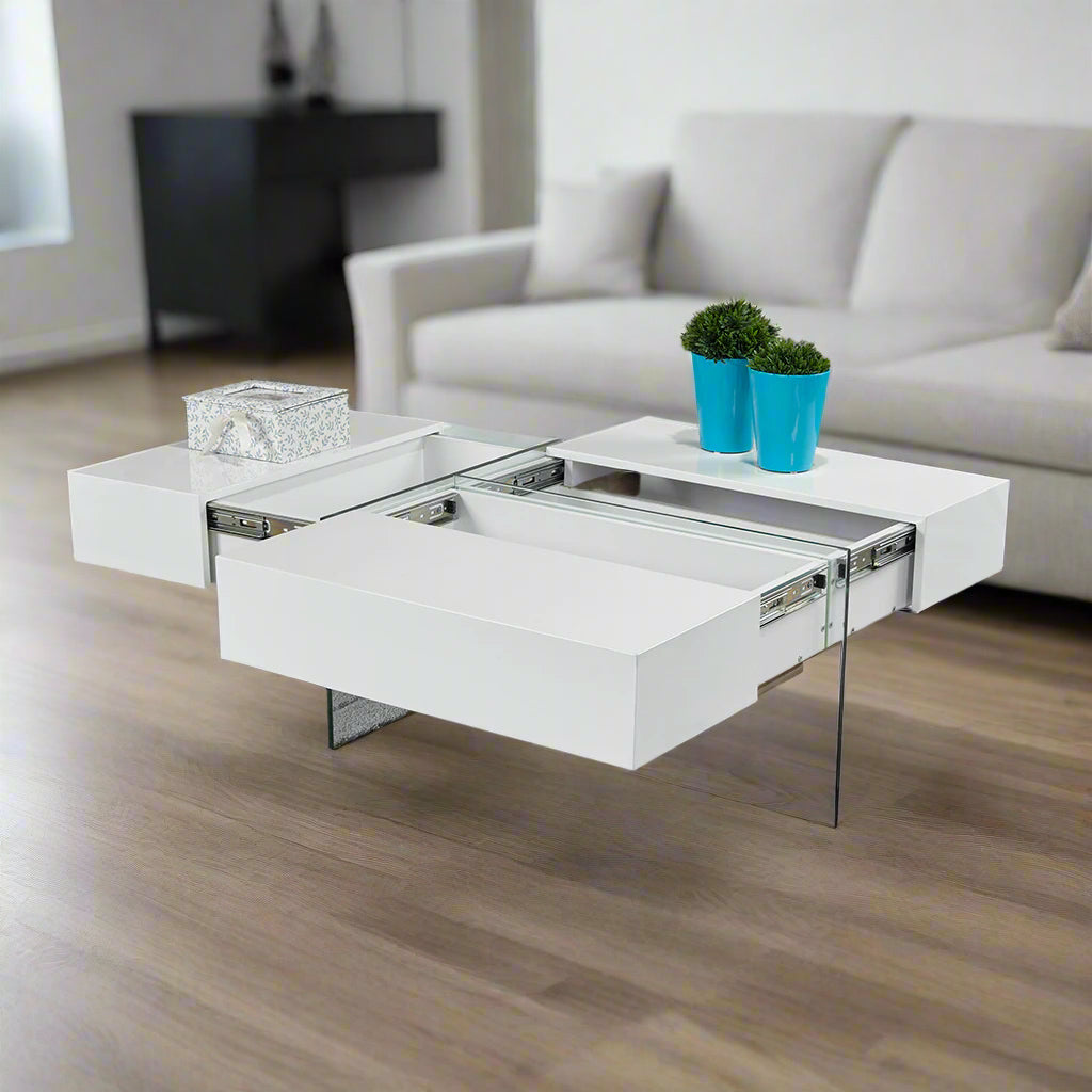 Caffora Coffee Table with Three-Sided Storage - White