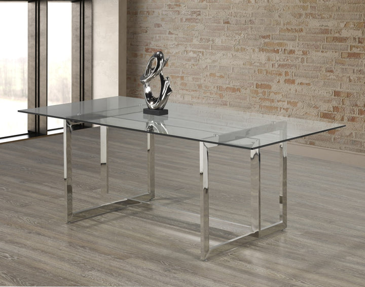 Woggal Silver Metallic Dining Table With Tempered Glass
