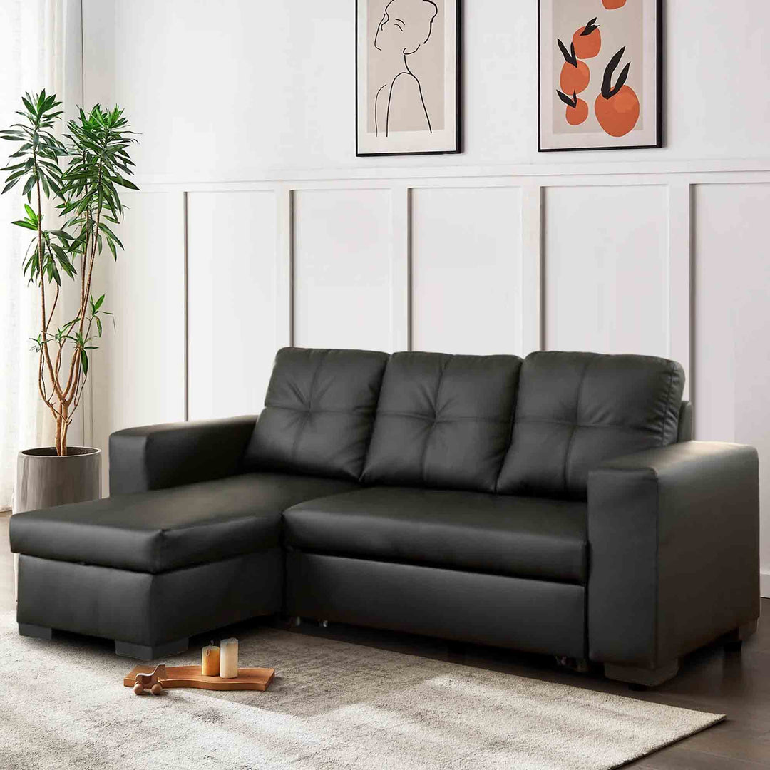 Miller Sectional Sofabed With Reversible Storage Chaise (Black PU)