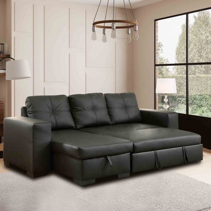 Miller Sectional Sofabed With Reversible Storage Chaise (Black PU)