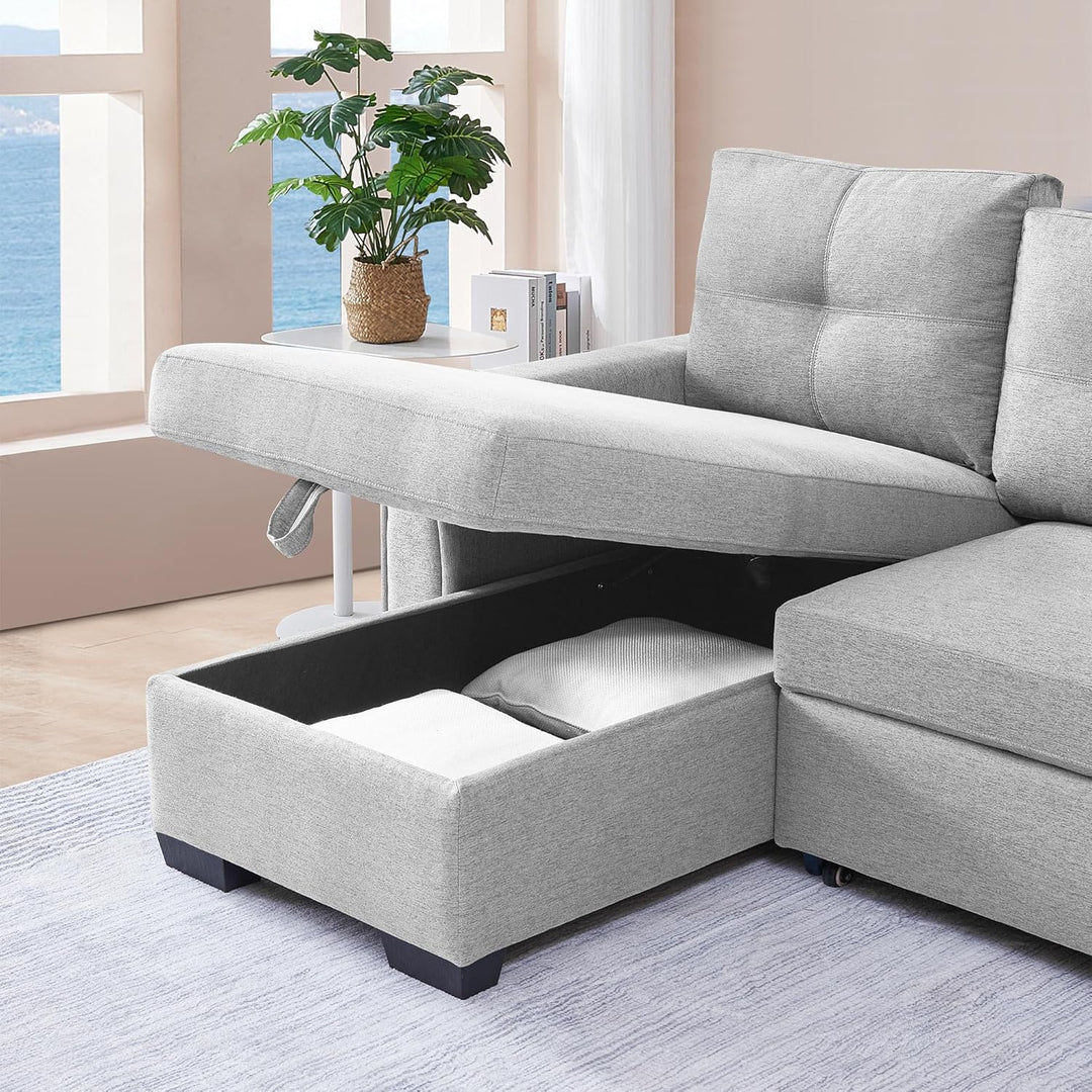 Nexel Sectional Sofa Bed With Reversible Storage Chaise - Grey