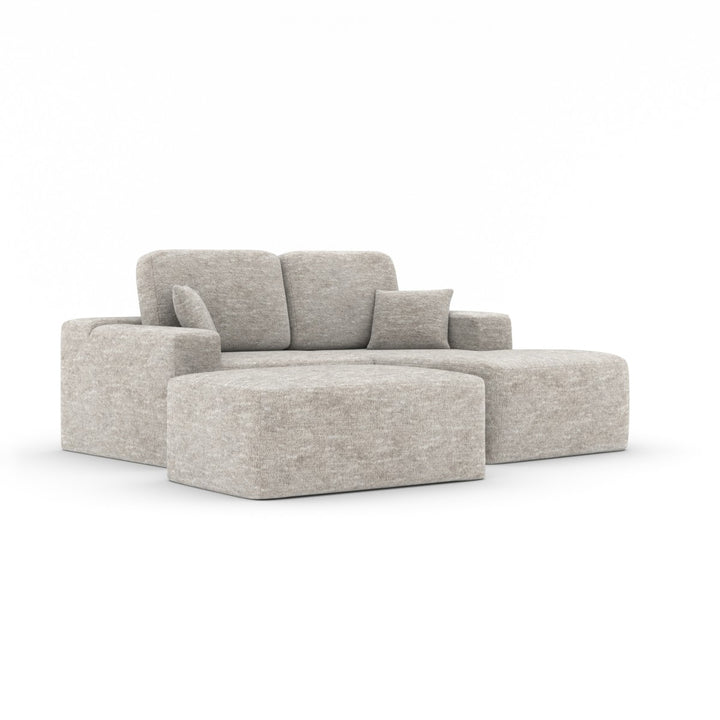 Lime Beige Sectional Sofa With Ottoman In Fabric Upholstery