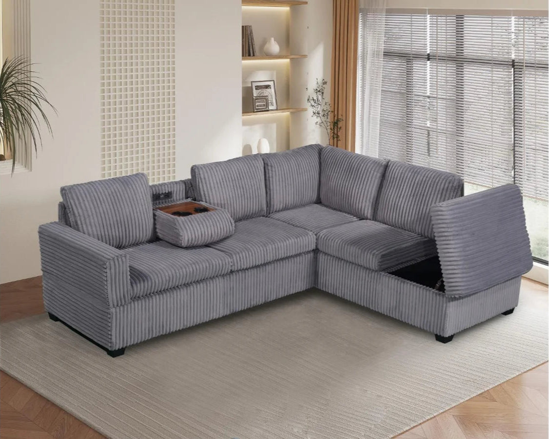 Samuel Fabric Upholstered Sectional Sofa With Reversible Corner Chaise - Grey - Gray-3 - Close-Up Detail