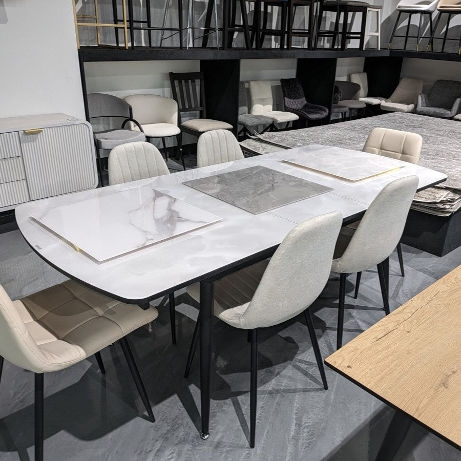 Rovion Extendable Dining Table With Paper Marble Top - White/ Black