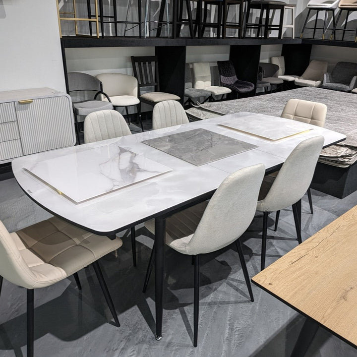Rovion Extendable Dining Table With Paper Marble Top - White/ Black