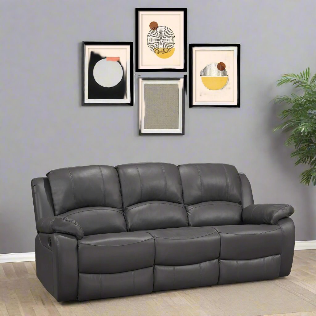 Hemti Luxurious Recliner Sofa With Dropdown Tray Containing Built-In Cup Holders - Grey
