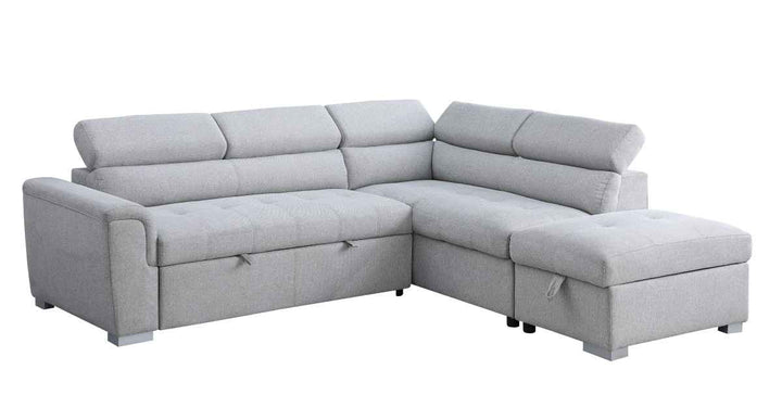 Titli Grey Sleeper Sectional Sofa with RHS Storage Chaise | Adjustable Back & Storage Ottoman - Chic and Functional