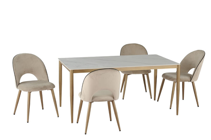 Dizen Metallic Dining Table With Ceramic Top - White/Gold