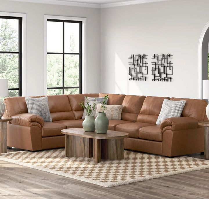 WillowBend 3-Piece Sectional Sofa In Leather Upholstery - Caramel | Signature Design By Ashley