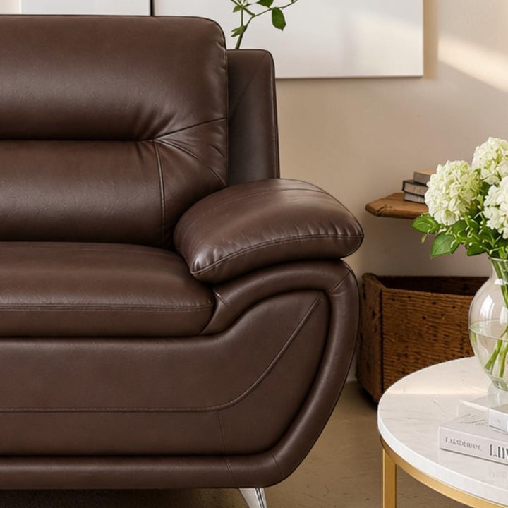 Gilan 3-Piece Sofa Set In Faux Leather Upholstery - Chocolate