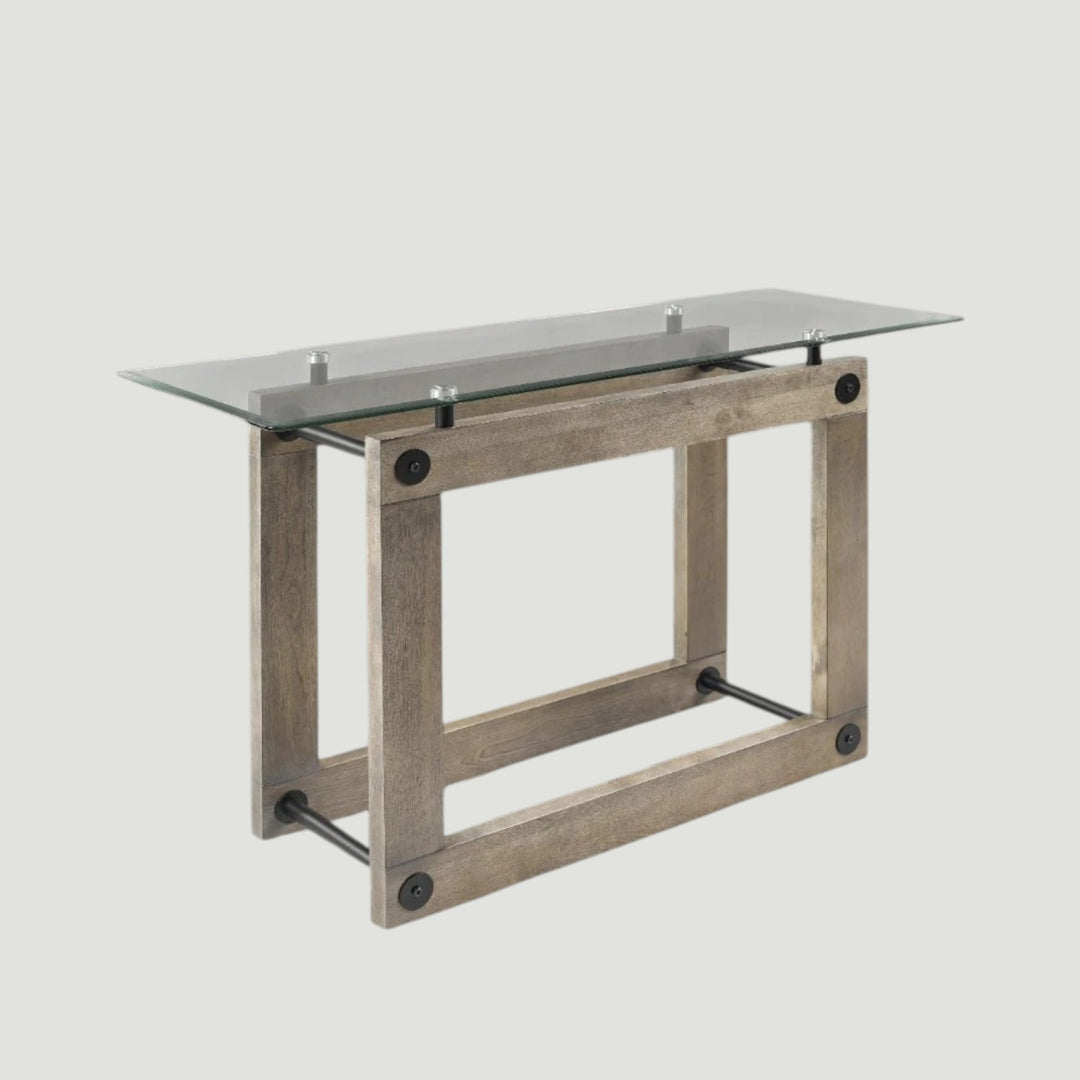 Solistra Sofa Table With Tempered Glass Top &amp; Flanked Rectangular Base - Ash Brown