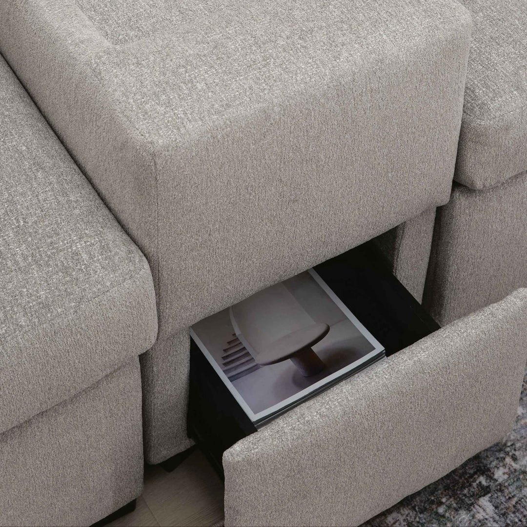 68605S38 Modmax Luxe 5-Piece Fabric Upholstered Sectional Sofa With Dual Chaise &amp; Storage Console - Flint | Benchcraft By Ashley