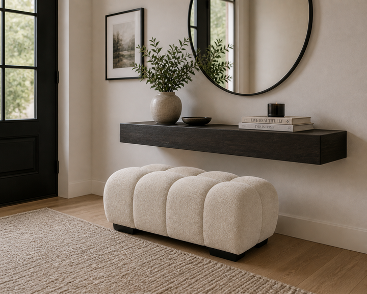 Wise Fabric Upholstered Beige Bubble Accent Ottoman
