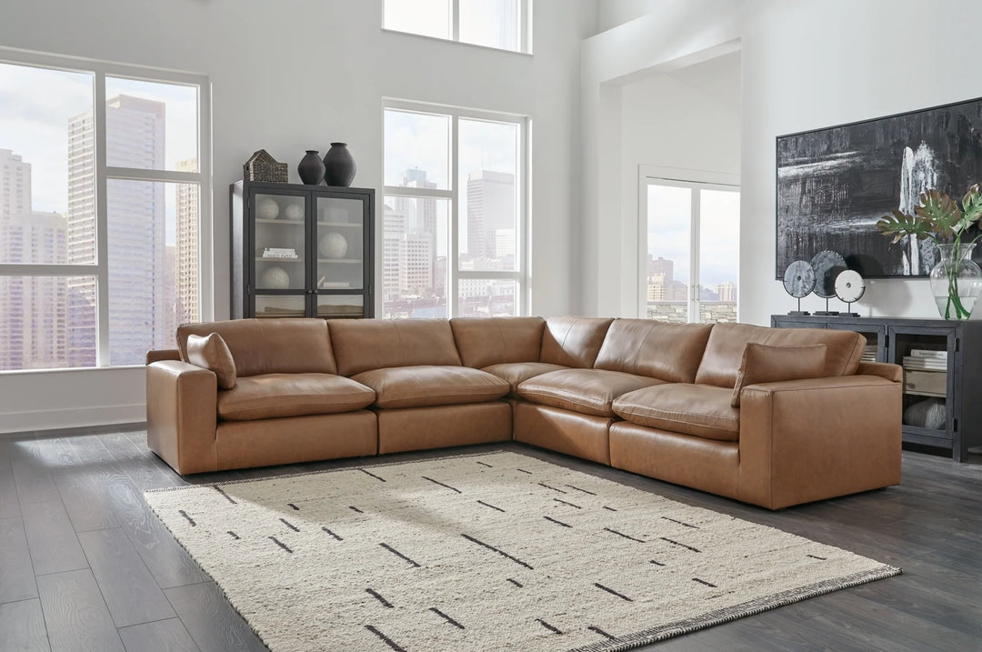 30901S4 Emilia 5-Piece Sectional Sofa In Leather Upholstery - Caramel | Signature Design By Ashley