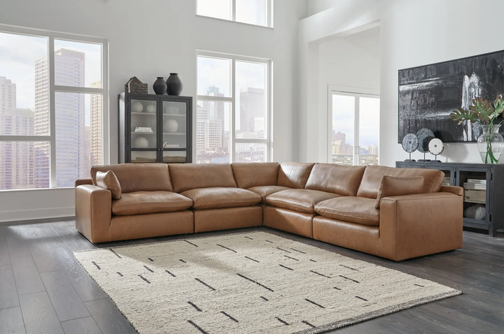 30901S4 Emilia 5-Piece Sectional Sofa In Leather Upholstery - Caramel | Signature Design By Ashley