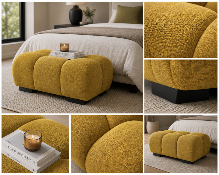 Wise Fabric Upholstered Yellow Bubble Accent Ottoman