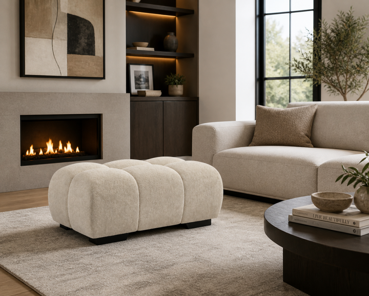 Wise Fabric Upholstered Beige Bubble Accent Ottoman