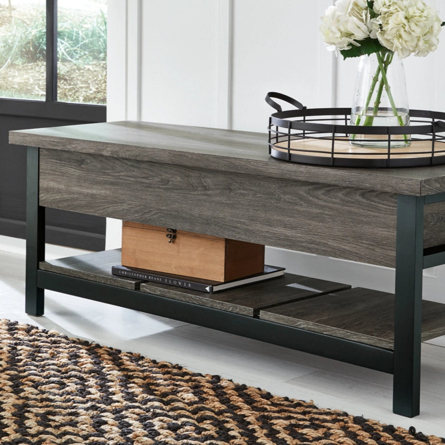 A3000313 Rhyson Storage Bench - Grey/ Black | Signature Design By Ashley