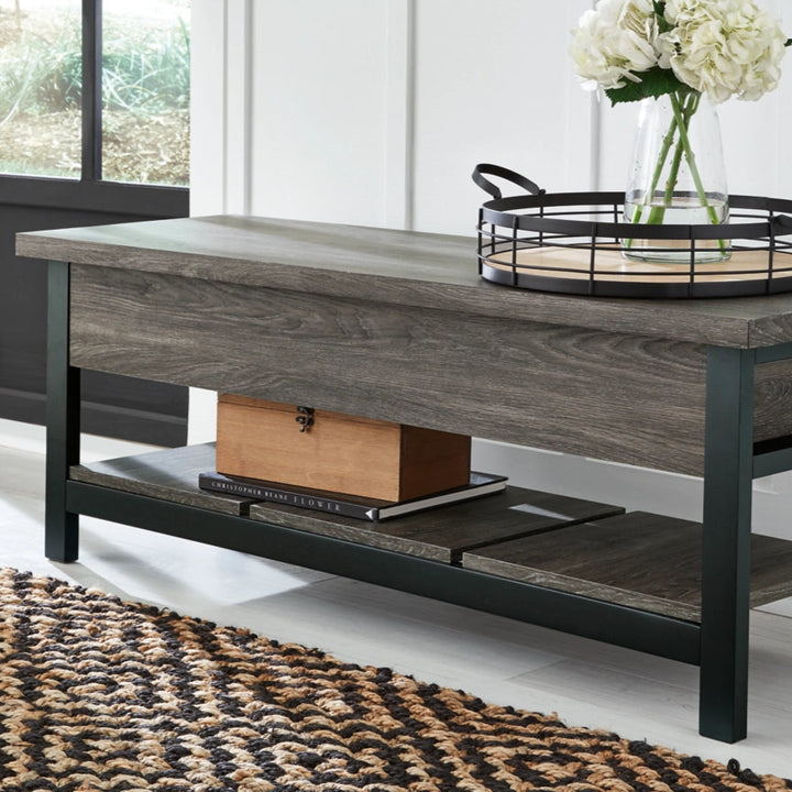 A3000313 Rhyson Storage Bench - Grey/ Black | Signature Design By Ashley