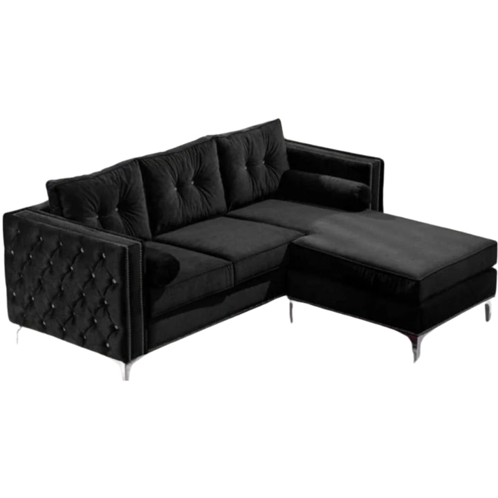 Diamond Fabric Upholstered Sectional Sofa With Reversible Chaise - Black