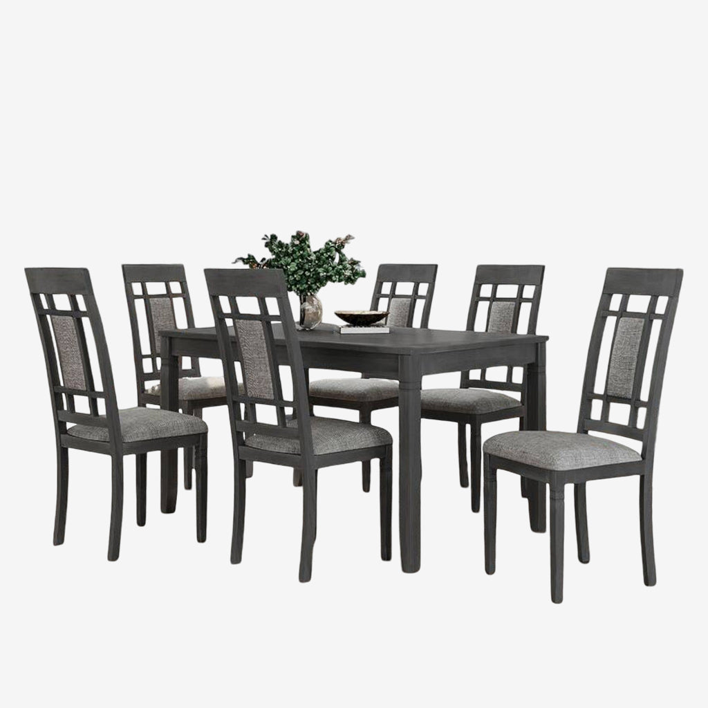 Alexia 7-Piece Dining Set With Fabric Upholstered Chairs - Grey