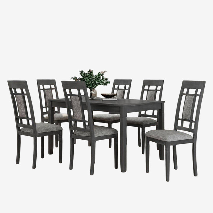 Alexia 7-Piece Dining Set With Fabric Upholstered Chairs - Grey
