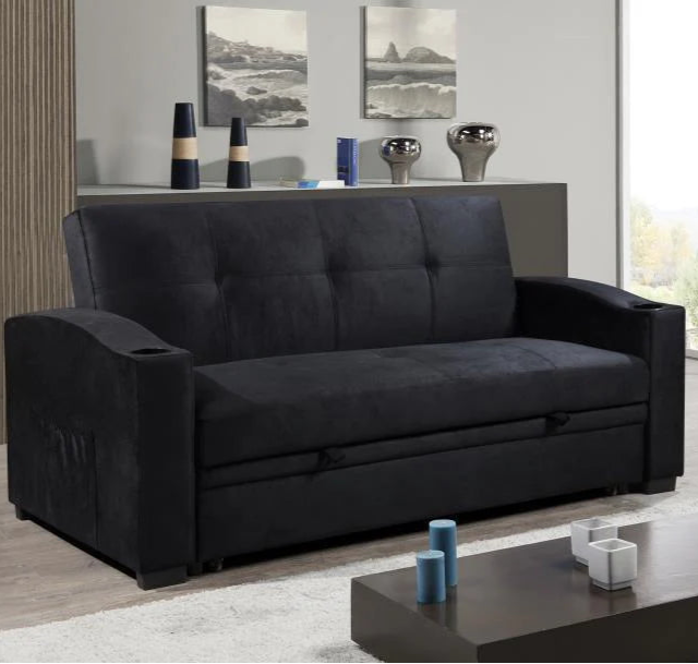 Hailey Fabric Upholstered Sofa Bed With Cup Holders - Black
