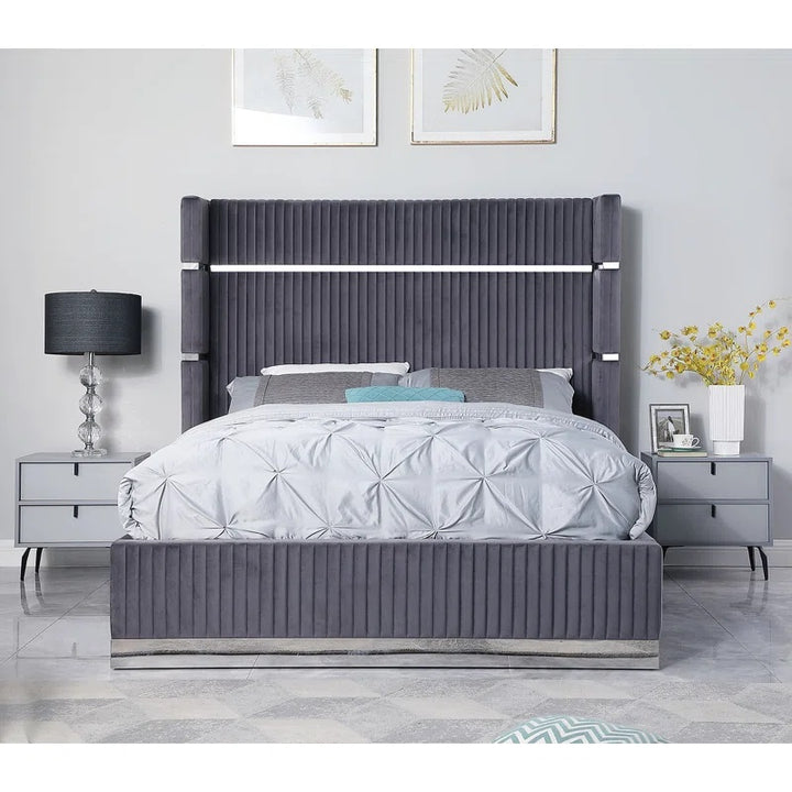 Horizon Platform Bed Frame In Velvet Upholstery - Grey