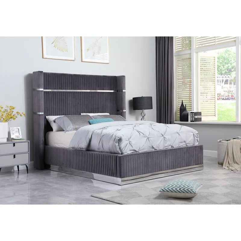 Horizon Platform Bed Frame In Velvet Upholstery - Grey